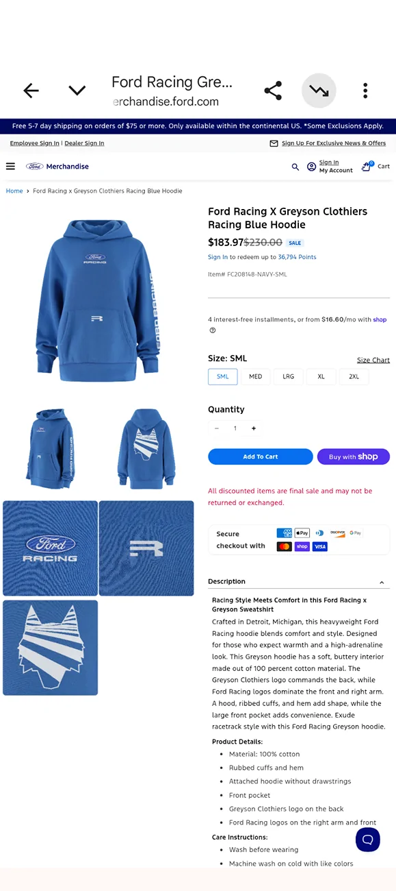 Ford Ranger Ford Racing/Merchandise hoodie for $230? Screenshot_20260818-094543