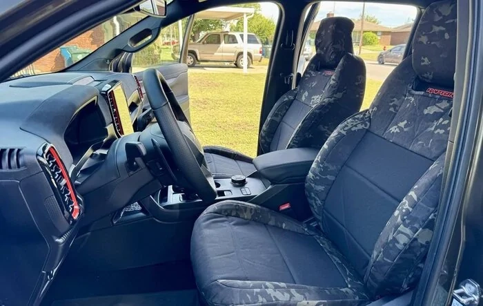 Ruff Tuff Dura EZ-Care Camo Seat Covers installed in Ranger Raptor
