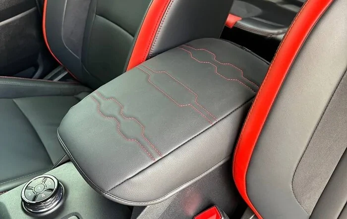 Muslogy Code Orange stitching armrest cover installed